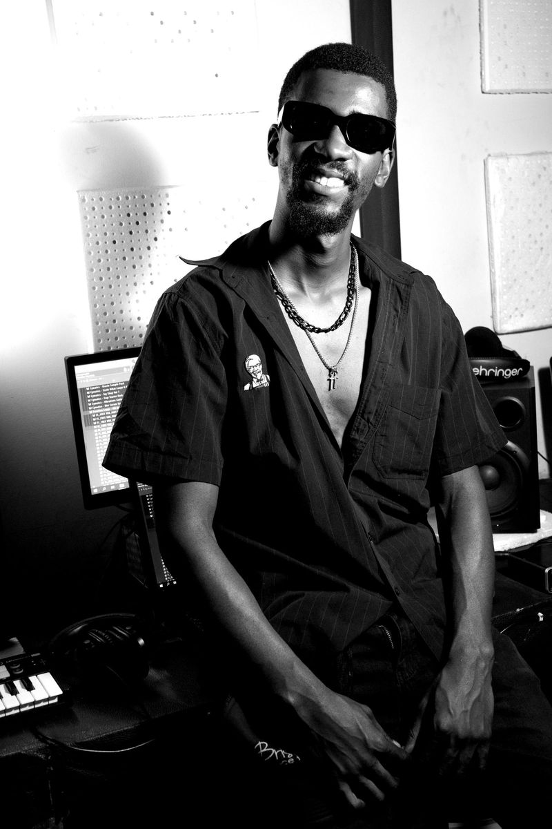 In the studio, black and white